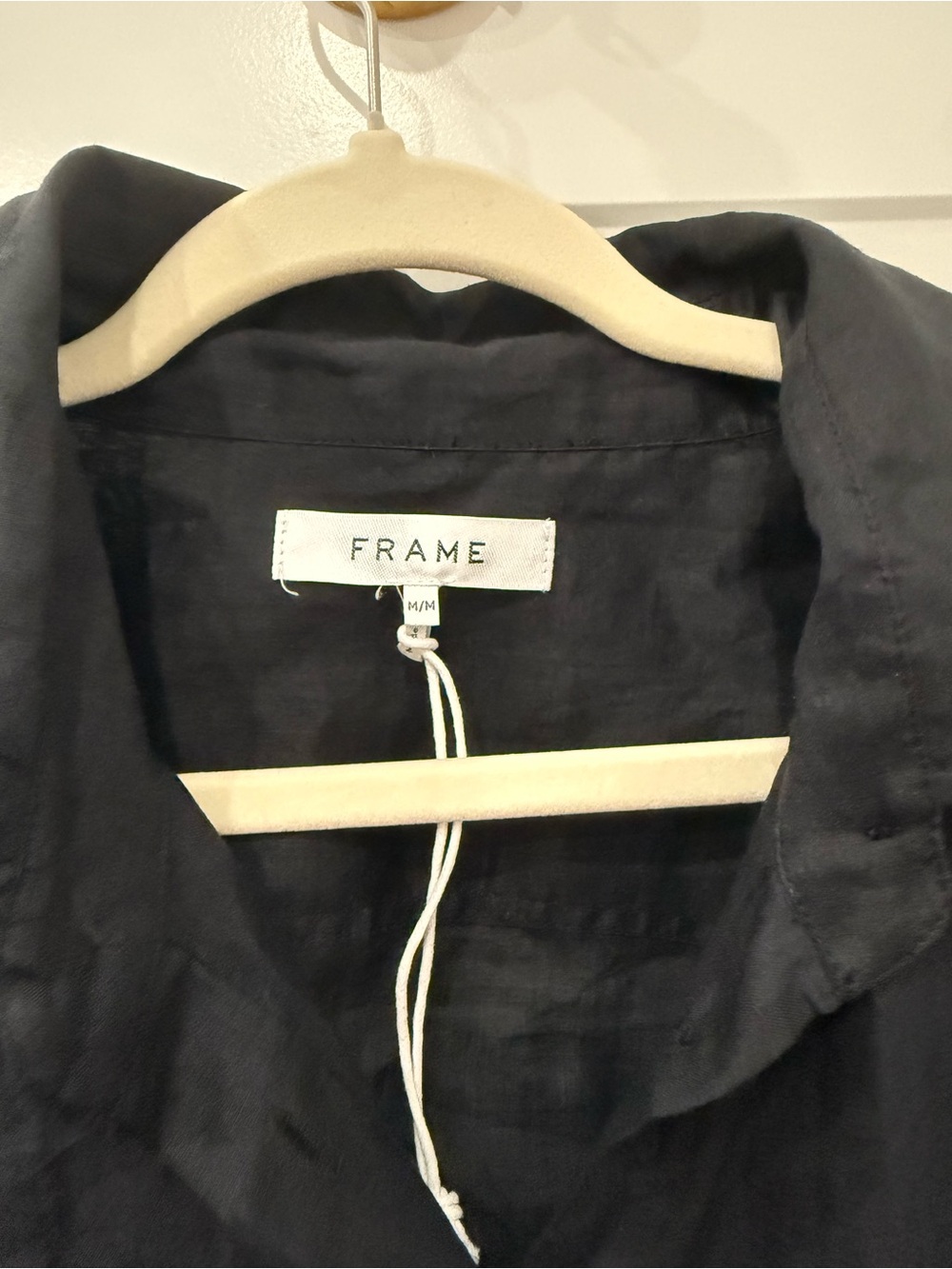 FRAME Le Drop Waist Smocked Linen Mini Shirt Dress Washed Black - Picture 3 of 8